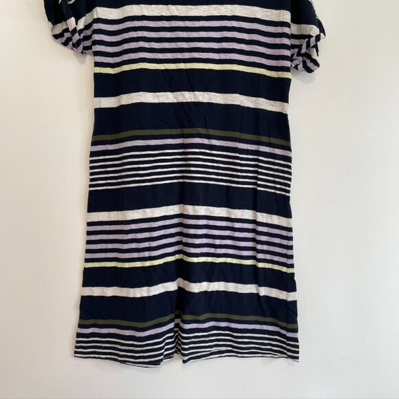 LOU GREY ANN TAYLOR LOFT Stripe Cuffed Tee Dress Navy Blue Multi 100% Cotton S - Picture 5 of 13